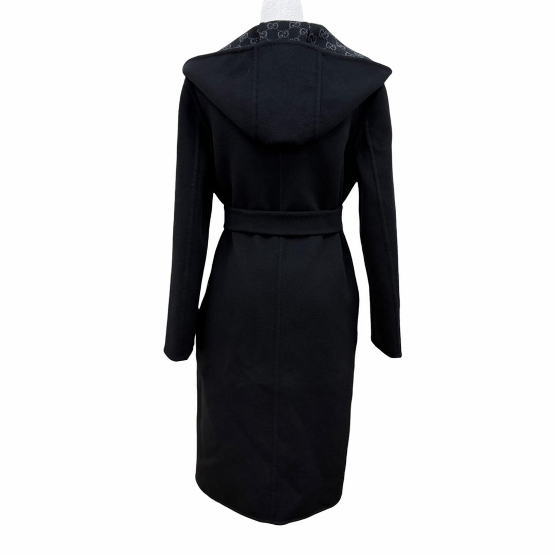 Pristine GUCCI coat Reversible wool blend GGPattern belt wrap black 36 793634