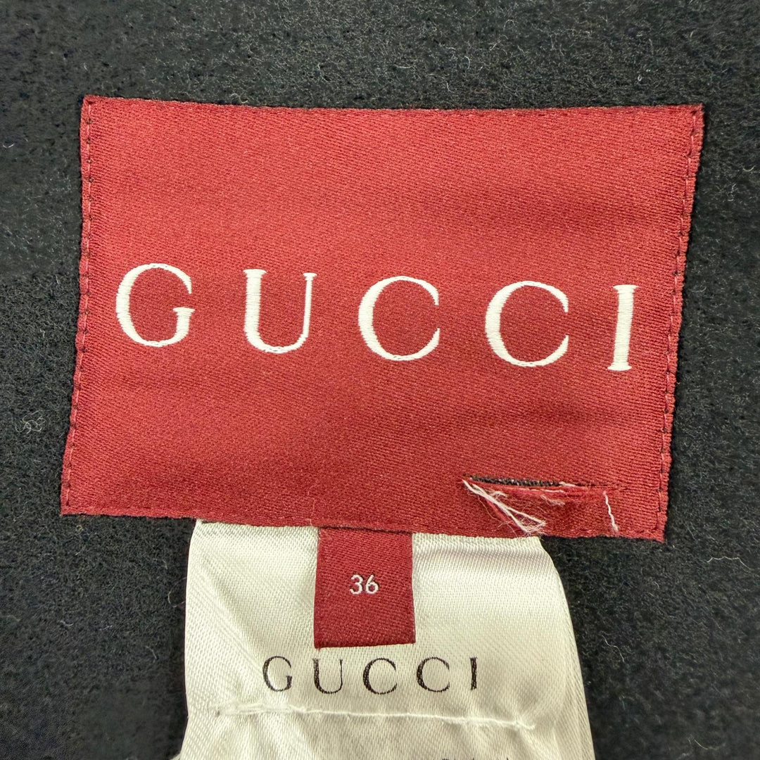 Pristine GUCCI coat Reversible wool blend GGPattern belt wrap black 36 793634