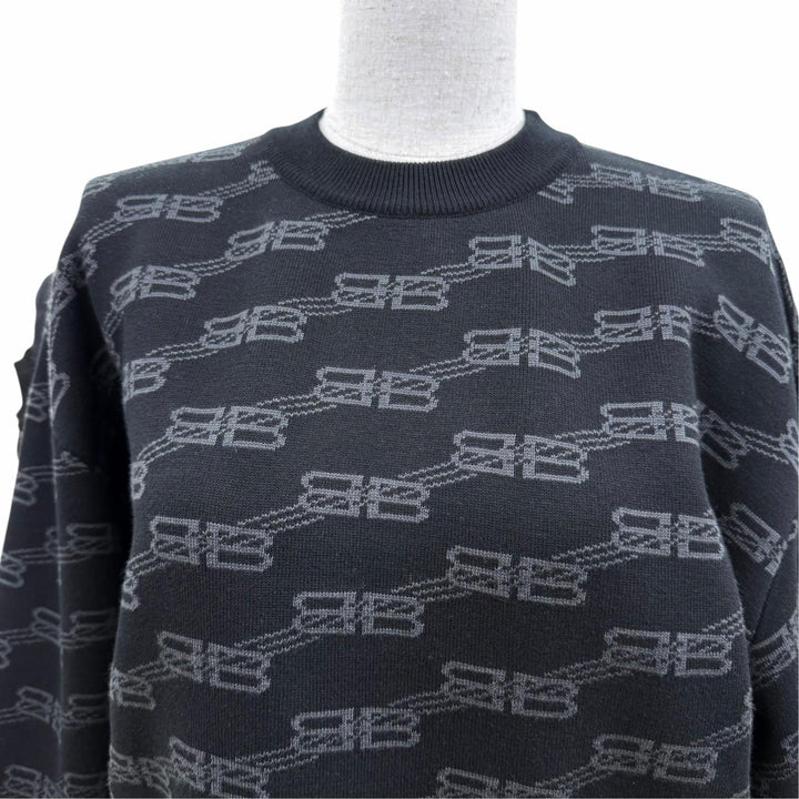 Excellent BALENCIAGA knit BB Monogram Long Sleeve black cotton Women M 733861