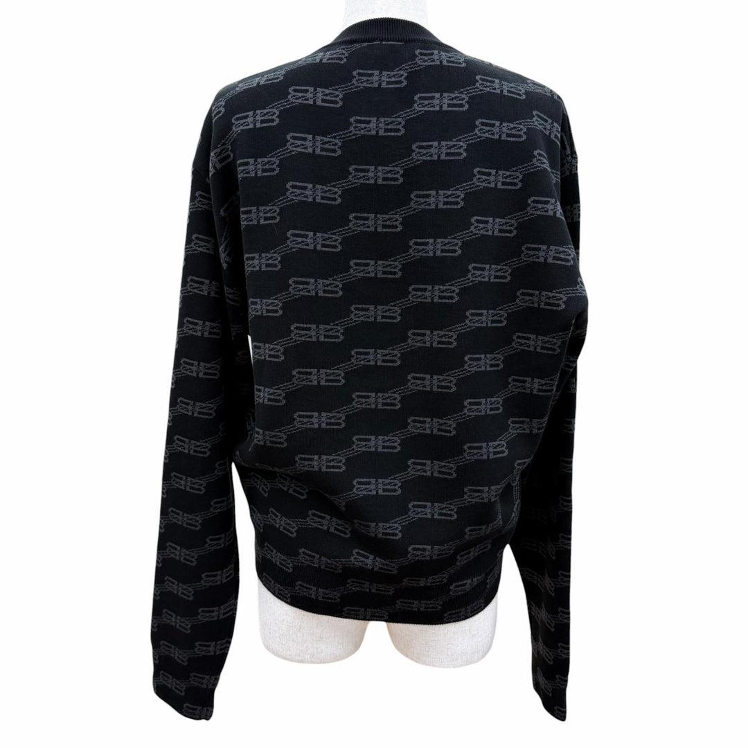 Excellent BALENCIAGA knit BB Monogram Long Sleeve black cotton Women M 733861