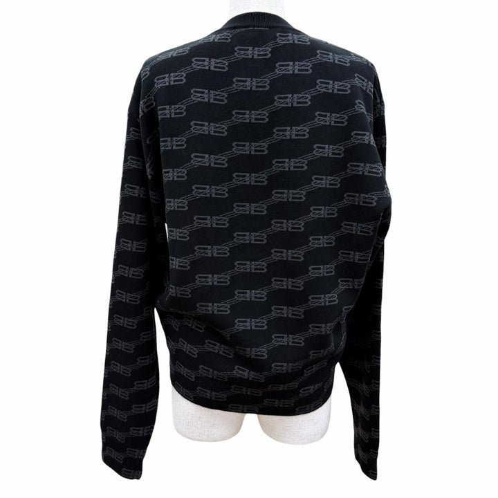 Excellent BALENCIAGA knit BB Monogram Long Sleeve black cotton Women M 733861