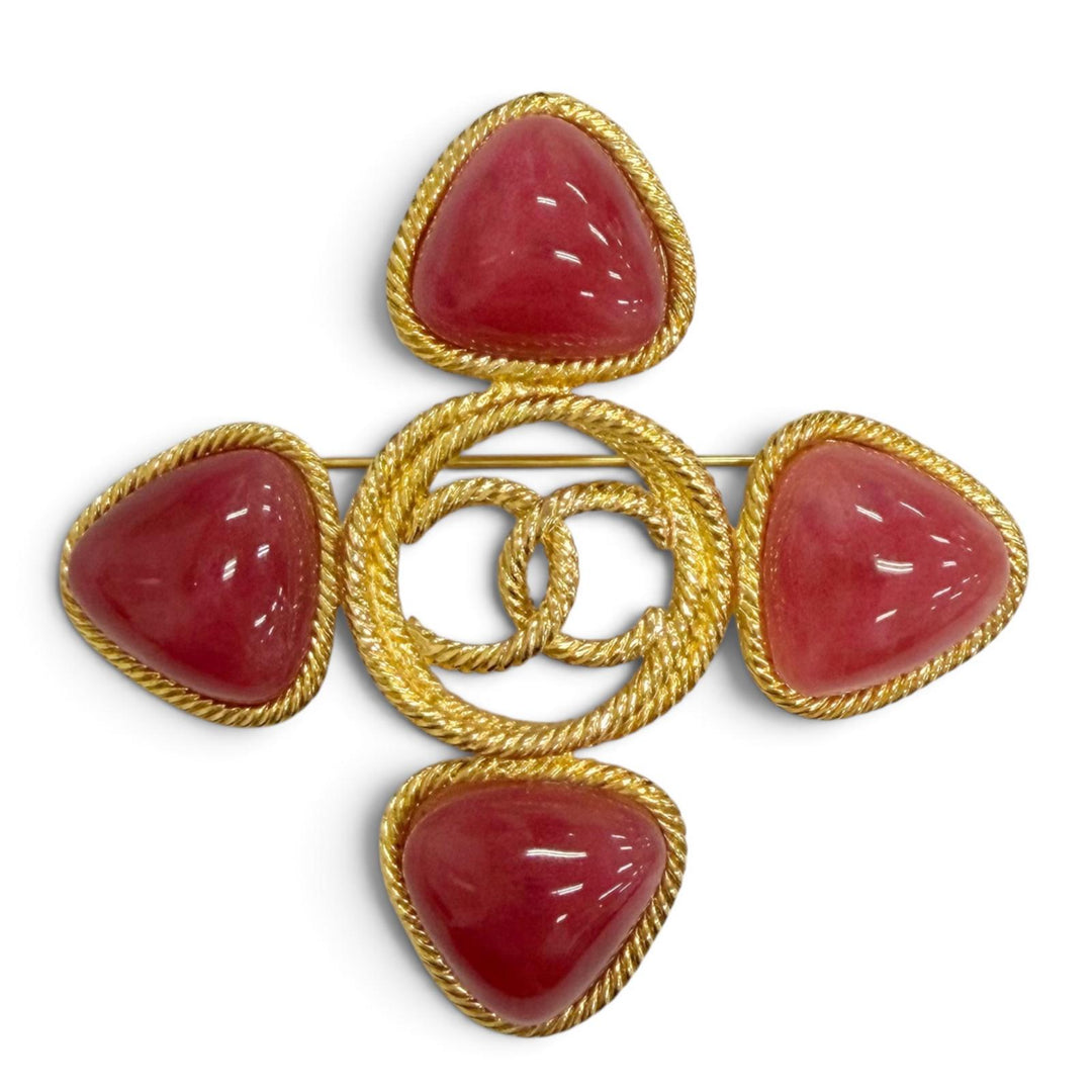 Great CHANEL Brooch Gripoa COCO Mark Color Stone gold Women 28