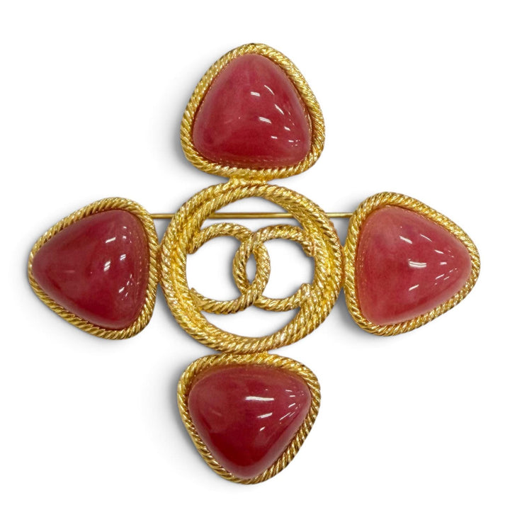 Great CHANEL Brooch Gripoa COCO Mark Color Stone gold Women 28