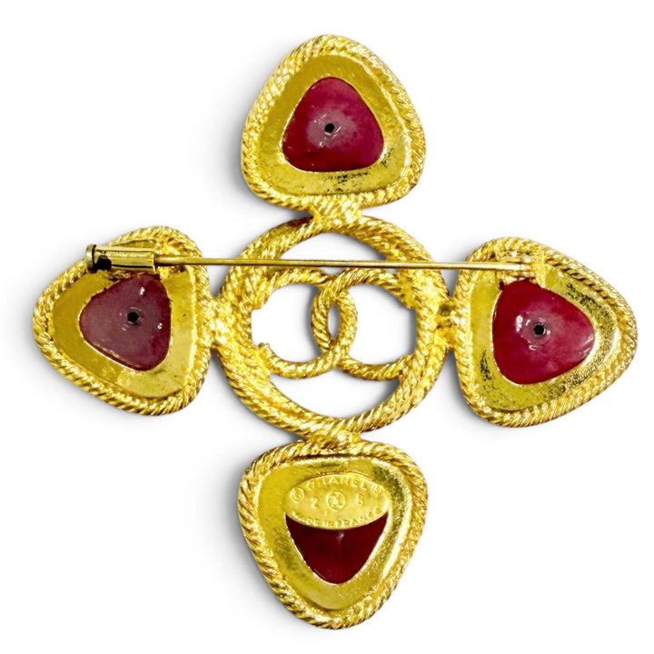 Great CHANEL Brooch Gripoa COCO Mark Color Stone gold Women 28