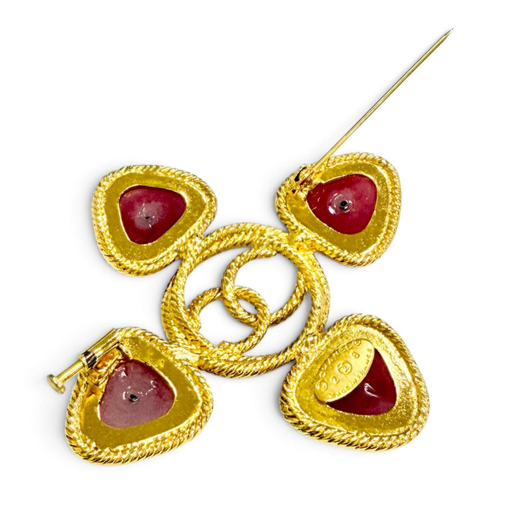 Great CHANEL Brooch Gripoa COCO Mark Color Stone gold Women 28