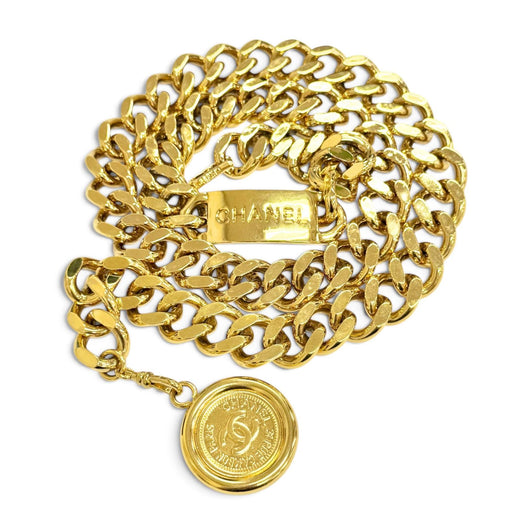 Great CHANEL belt COCO Mark coin motif with logo chain gold ー Women 94P