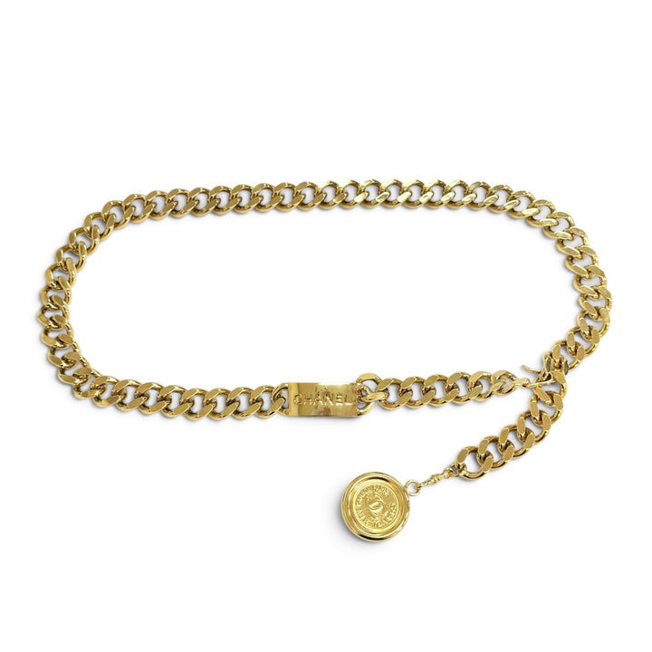 Great CHANEL belt COCO Mark coin motif with logo chain gold ー Women 94P