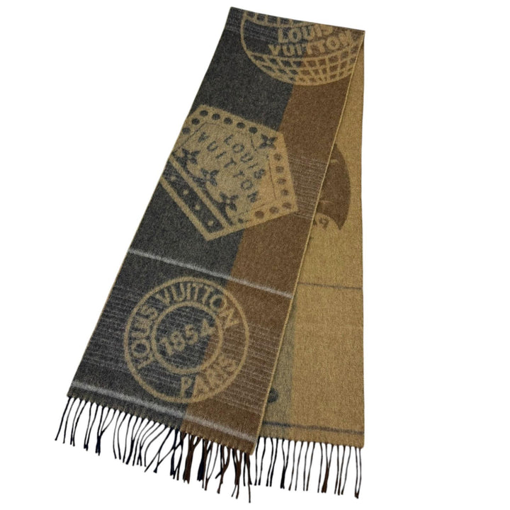Great LOUIS VUITTON Scarf Echalpe Cardiff Circle logo Brown wool mens