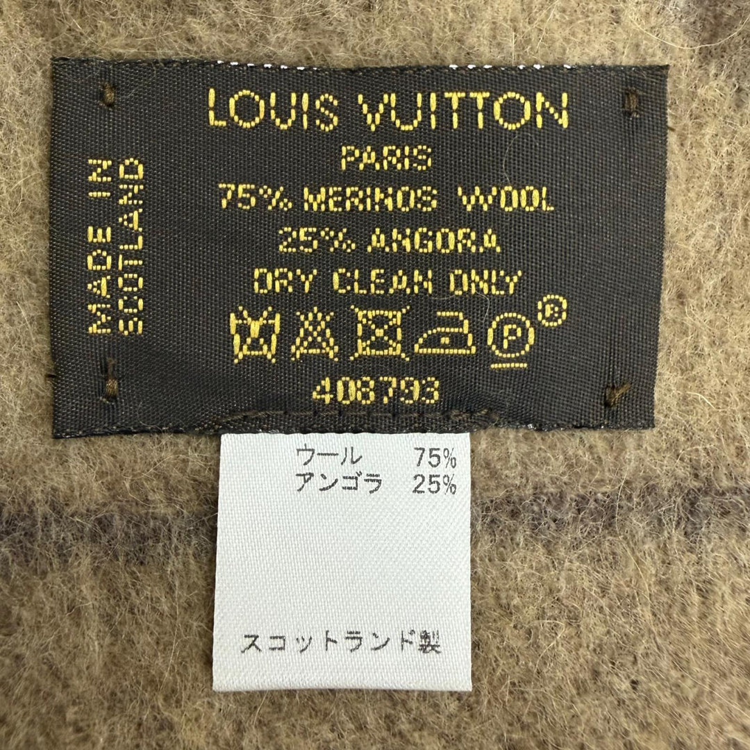 Great LOUIS VUITTON Scarf Echalpe Cardiff Circle logo Brown wool mens