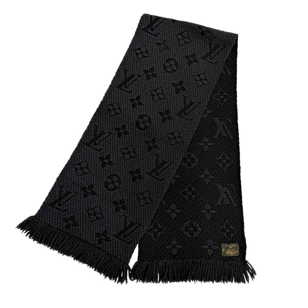 Great LOUIS VUITTON Scarf Echal Progomania Monogram fringe black wool 413287