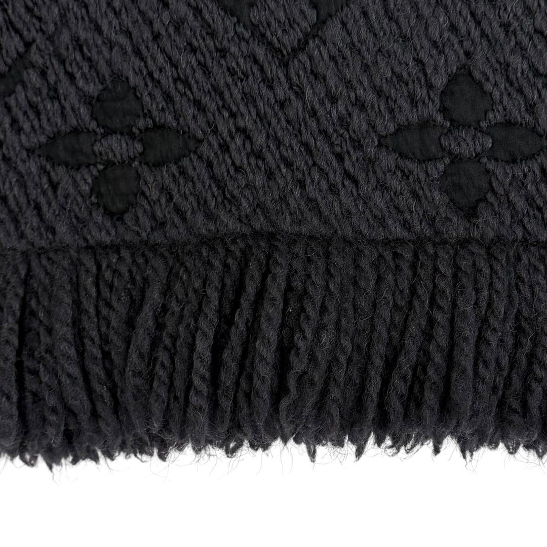 Great LOUIS VUITTON Scarf Echal Progomania Monogram fringe black wool 413287