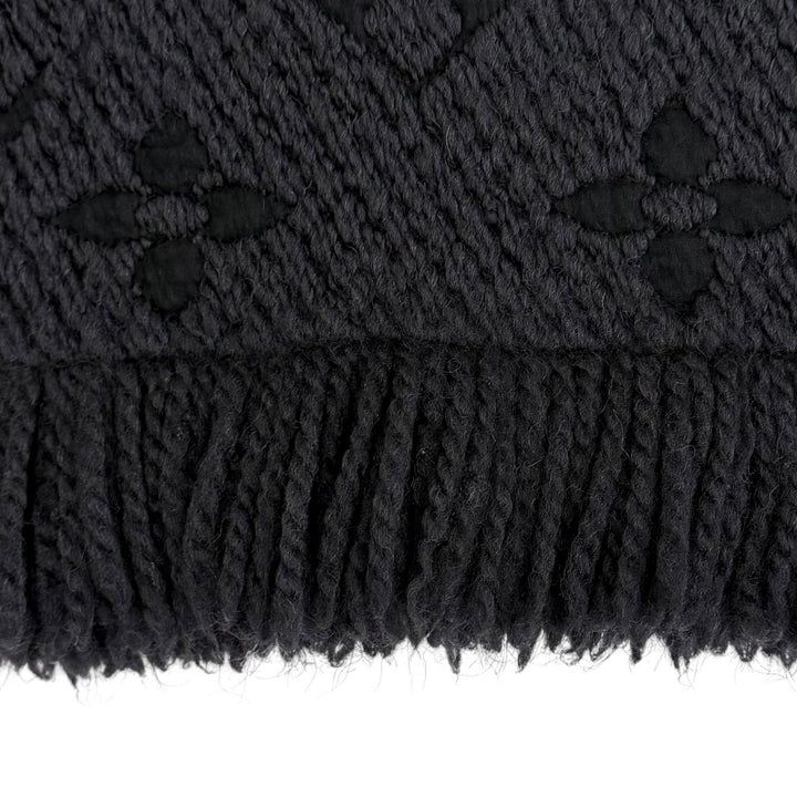 Great LOUIS VUITTON Scarf Echal Progomania Monogram fringe black wool 413287