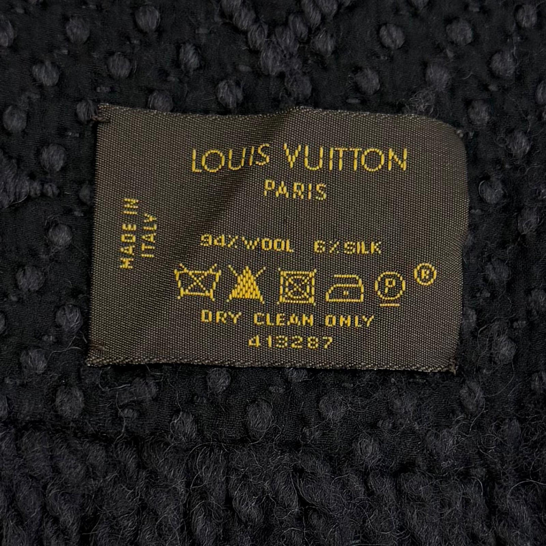 Great LOUIS VUITTON Scarf Echal Progomania Monogram fringe black wool 413287