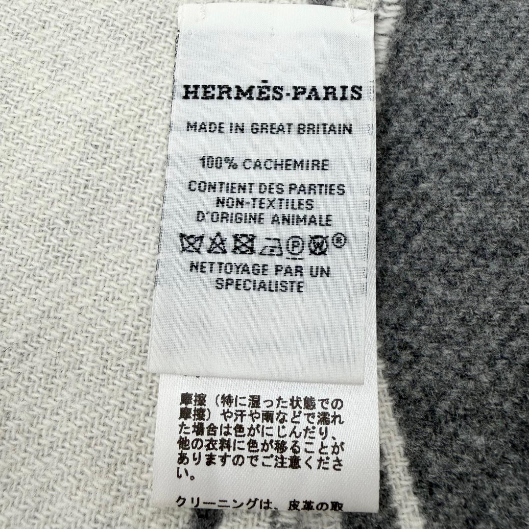 Excellent HERMES Scarf Credu H Leather patch with fringe gray cashmere mens