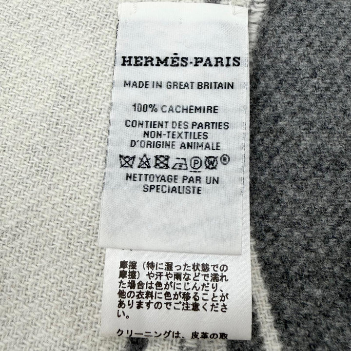 Excellent HERMES Scarf Credu H Leather patch with fringe gray cashmere mens