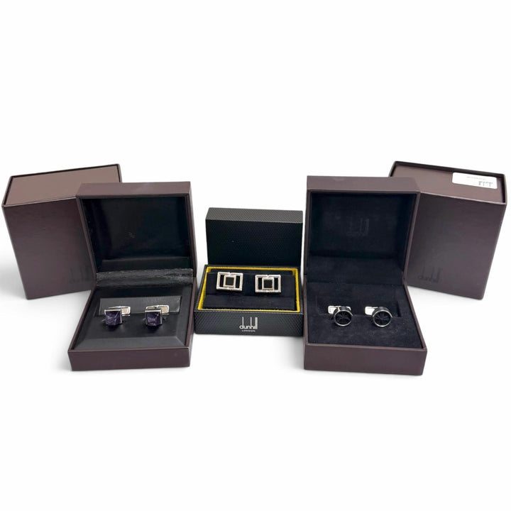 Excellent Dunhill Cufflinks cufflinks Square Circle Three-Piece Set Silver 925