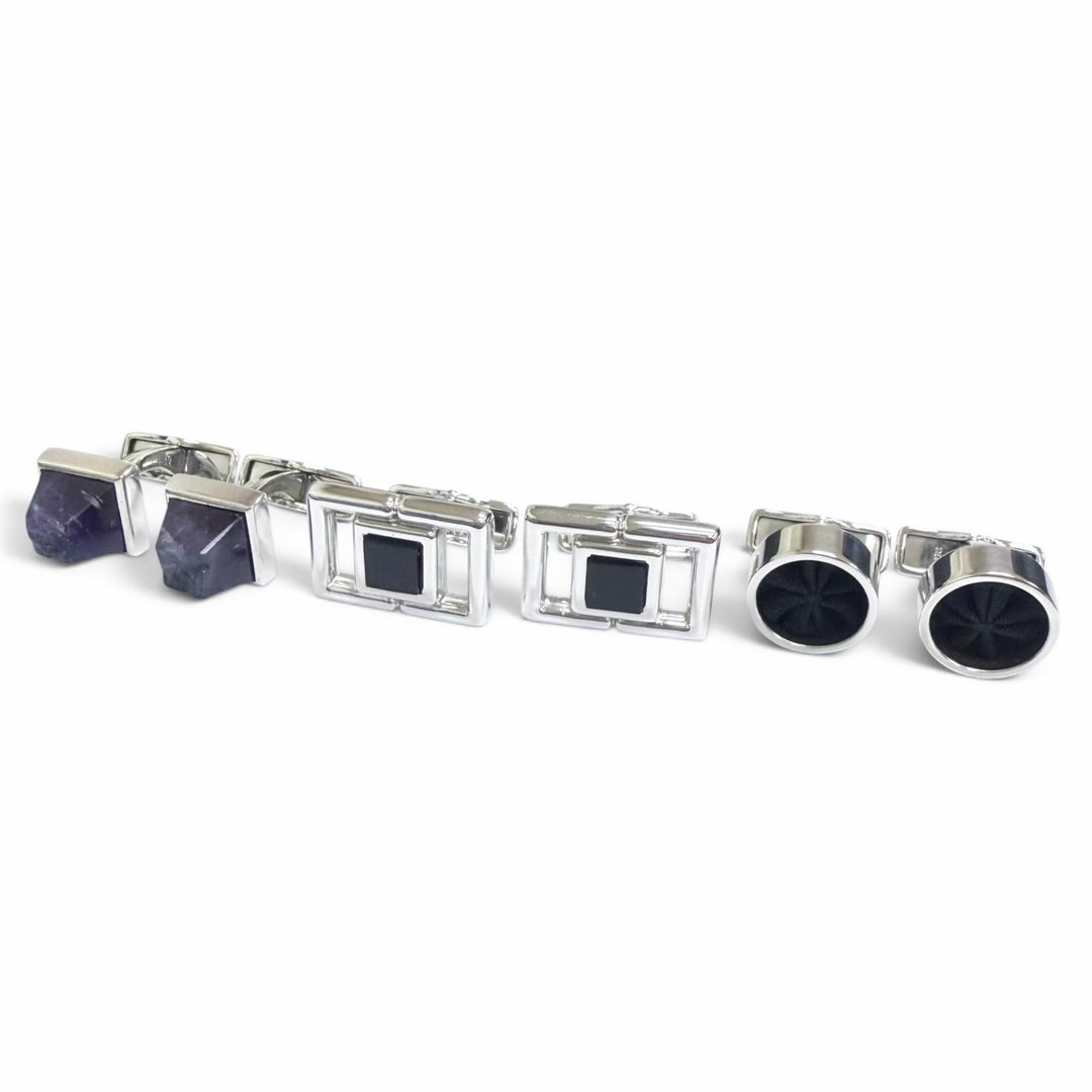 Excellent Dunhill Cufflinks cufflinks Square Circle Three-Piece Set Silver 925