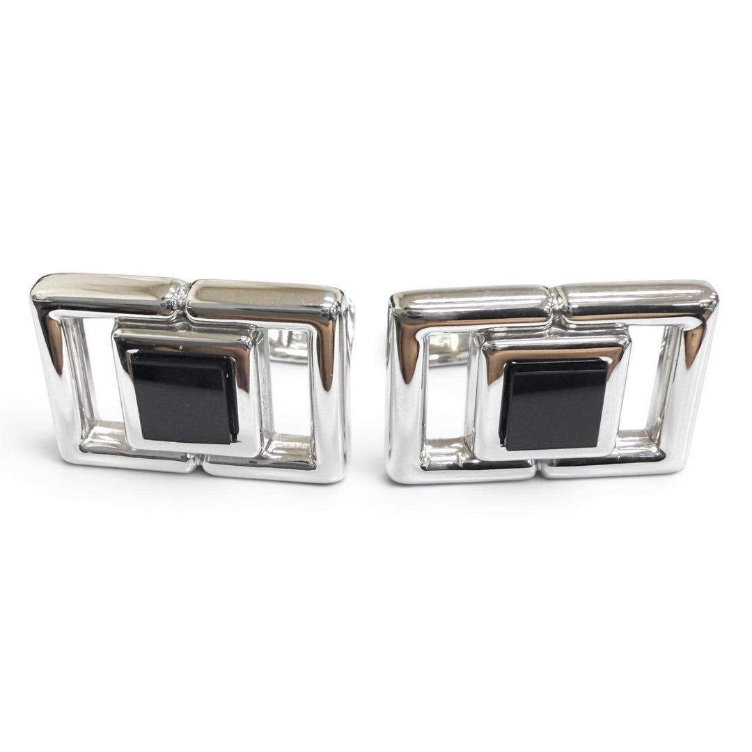 Excellent Dunhill Cufflinks cufflinks Square Circle Three-Piece Set Silver 925