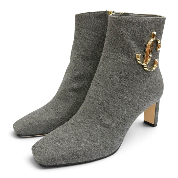 Pristine JIMMY CHOO Ankle boots MINORI 65 JC Logo Metal Side Zip Short Boots 35