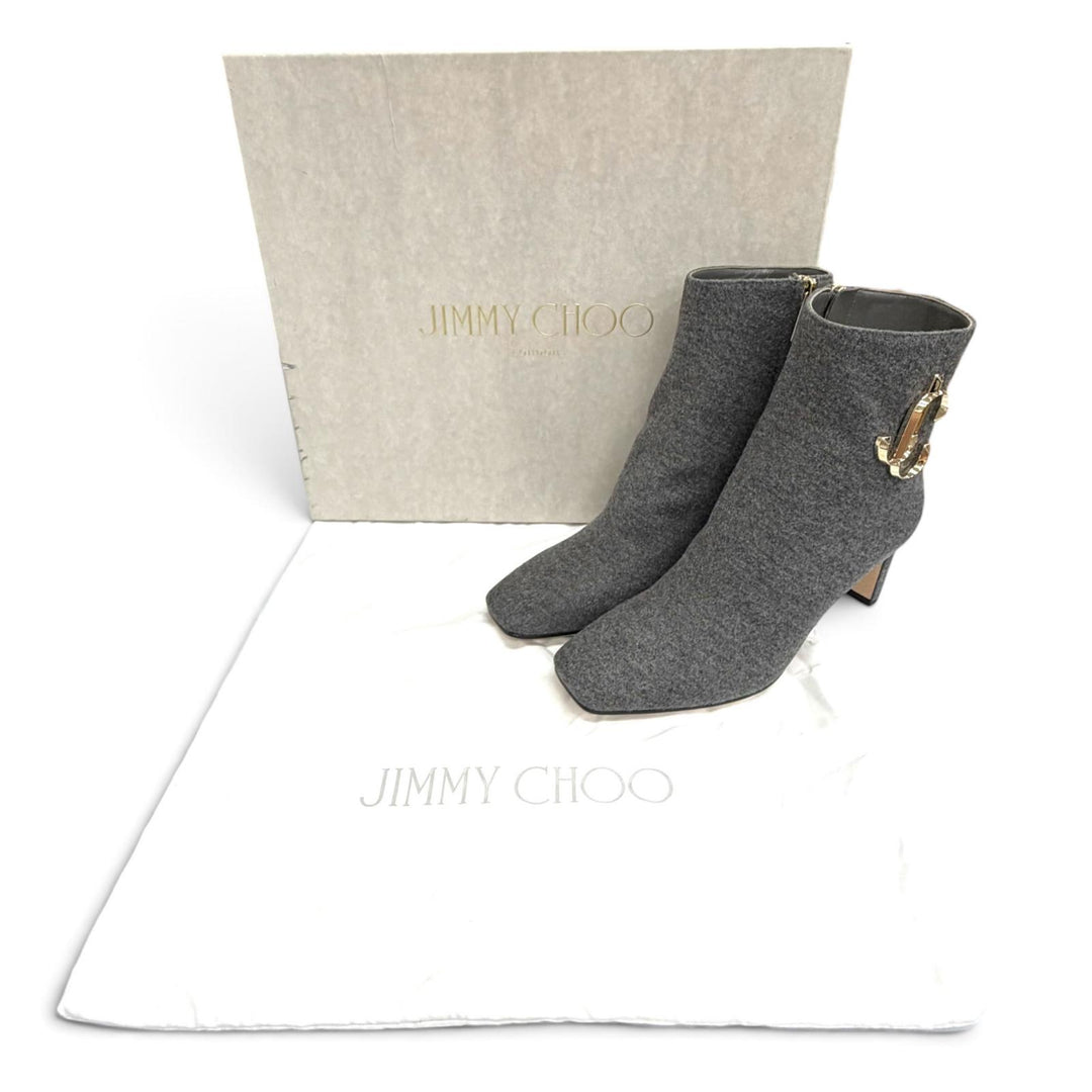 Pristine JIMMY CHOO Ankle boots MINORI 65 JC Logo Metal Side Zip Short Boots 35