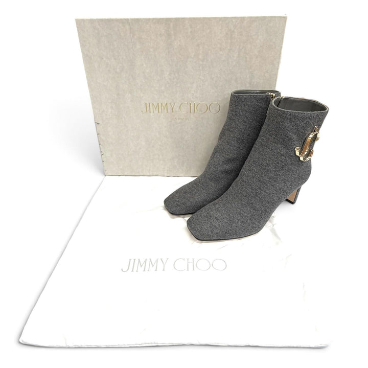 Pristine JIMMY CHOO Ankle boots MINORI 65 JC Logo Metal Side Zip Short Boots 35