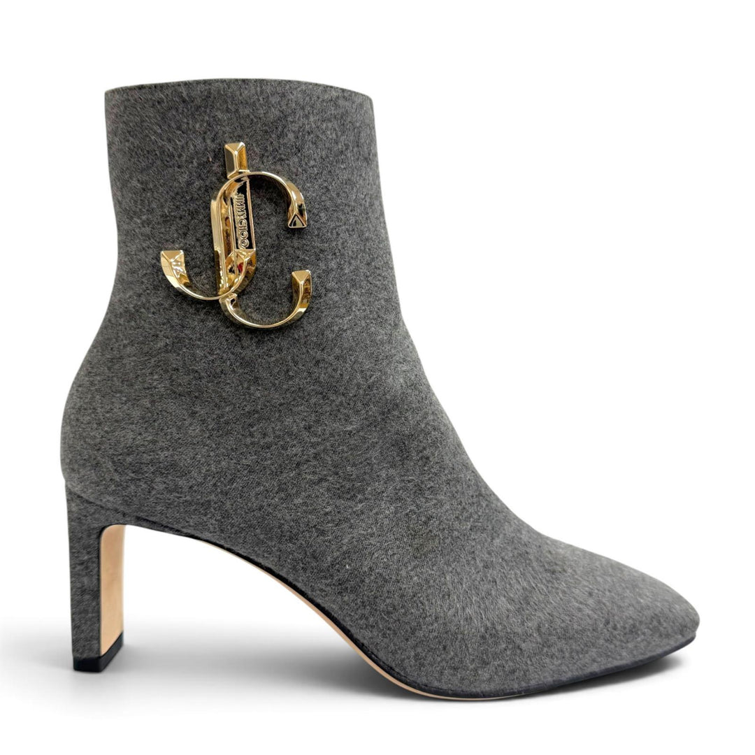 Pristine JIMMY CHOO Ankle boots MINORI 65 JC Logo Metal Side Zip Short Boots 35