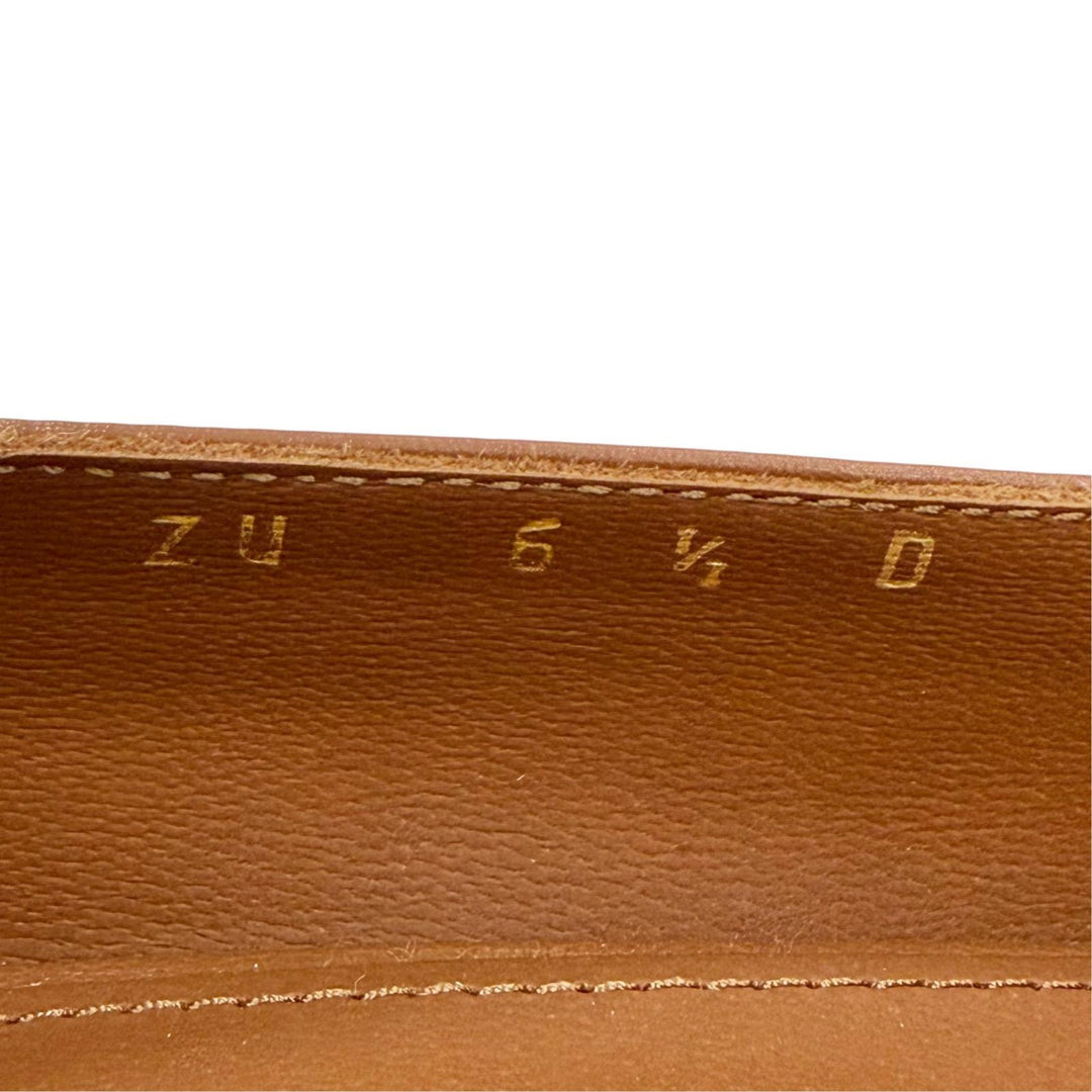 Pristine FERRAGAMO pumps Gancini logo Metal square toe leather shoes Brown 6.5