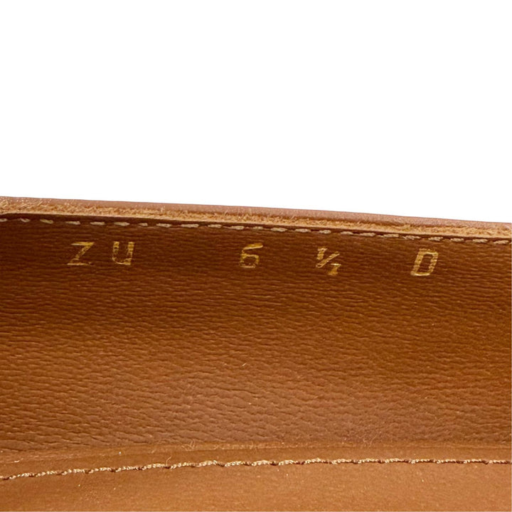 Pristine FERRAGAMO pumps Gancini logo Metal square toe leather shoes Brown 6.5
