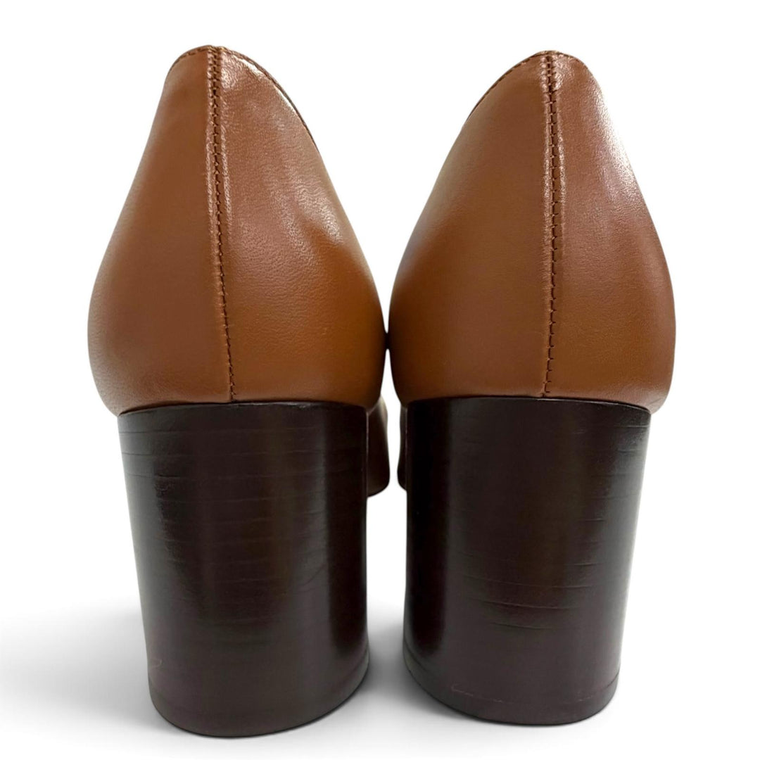 Pristine FERRAGAMO pumps Gancini logo Metal square toe leather shoes Brown 6.5