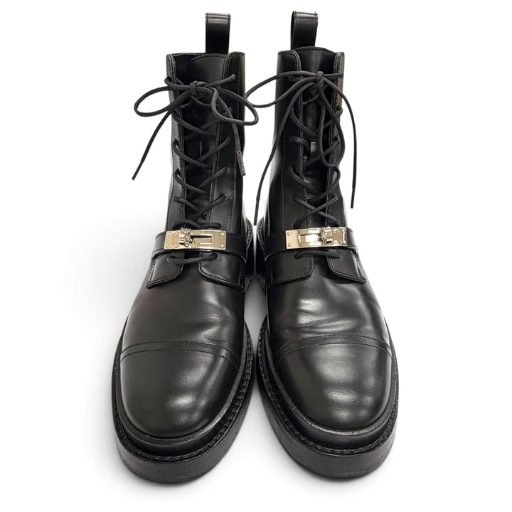 Great HERMES short boots funk Kelly Buckle Lace-Up Leather black 35 222070Z