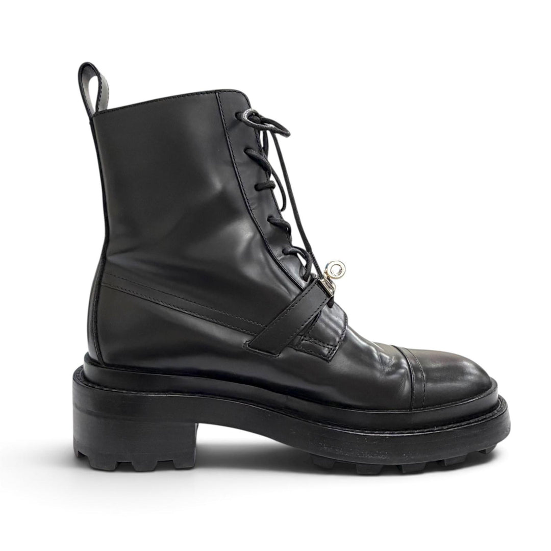 Great HERMES short boots funk Kelly Buckle Lace-Up Leather black 35 222070Z