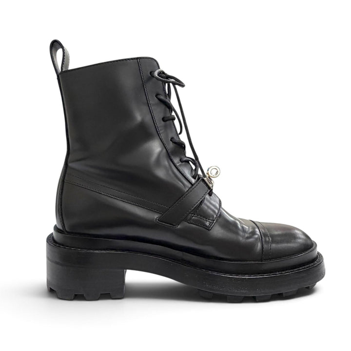 Great HERMES short boots funk Kelly Buckle Lace-Up Leather black 35 222070Z