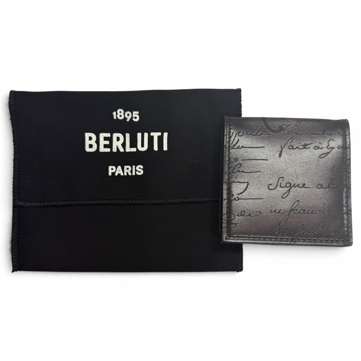 Excellent BERLUTI Coin case Origin Money Purse Calligraphy Nero Grigio