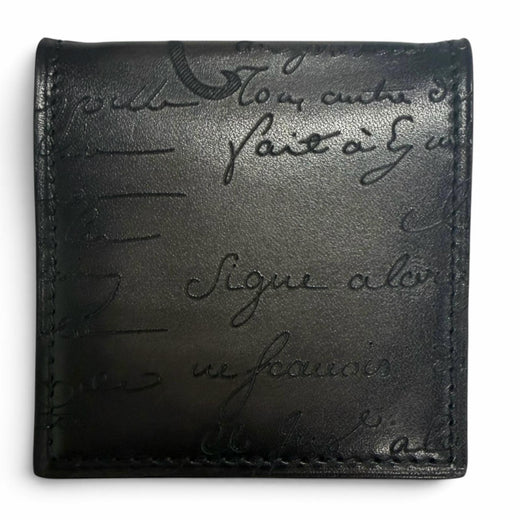 Excellent BERLUTI Coin case Origin Money Purse Calligraphy Nero Grigio
