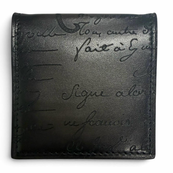 Excellent BERLUTI Coin case Origin Money Purse Calligraphy Nero Grigio