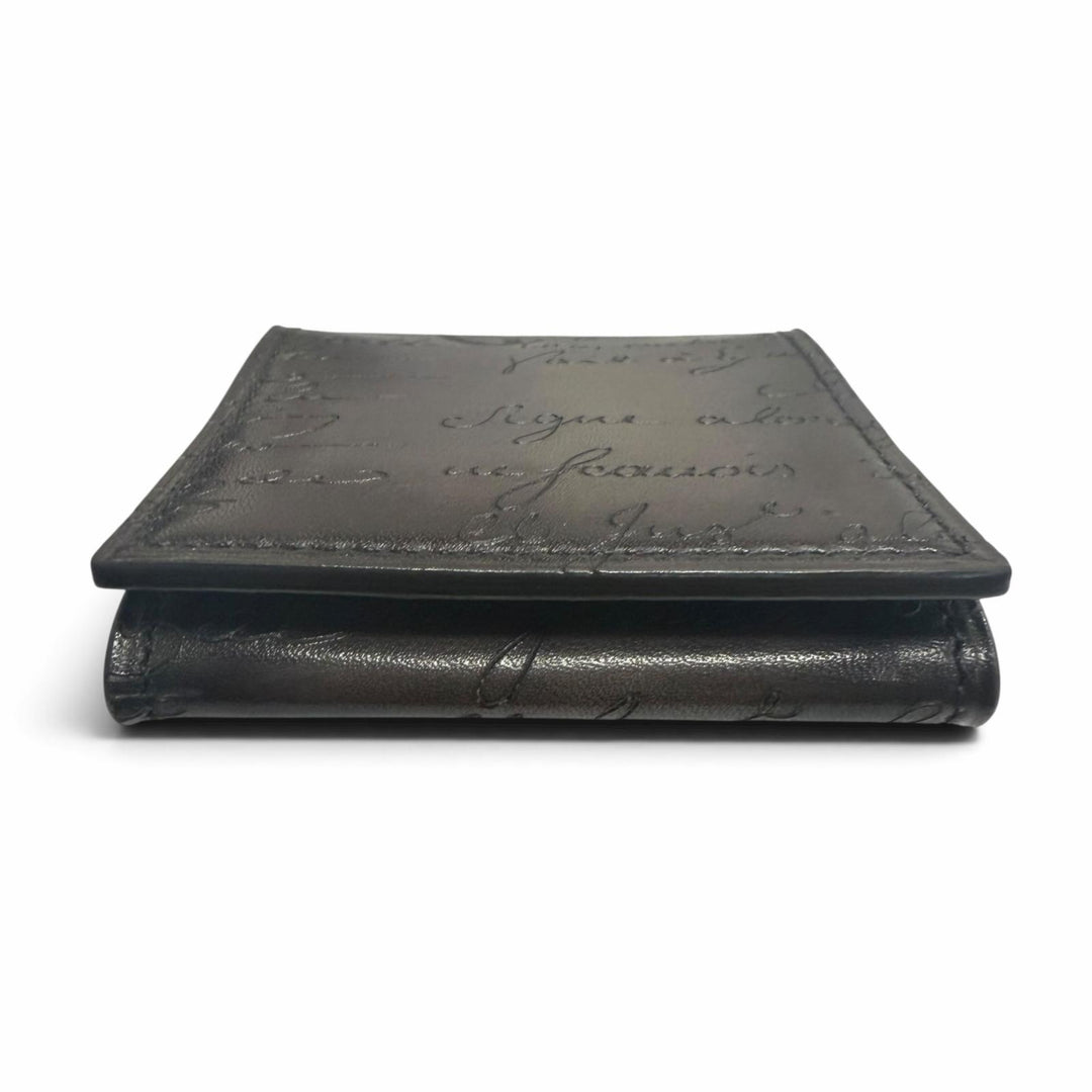 Excellent BERLUTI Coin case Origin Money Purse Calligraphy Nero Grigio