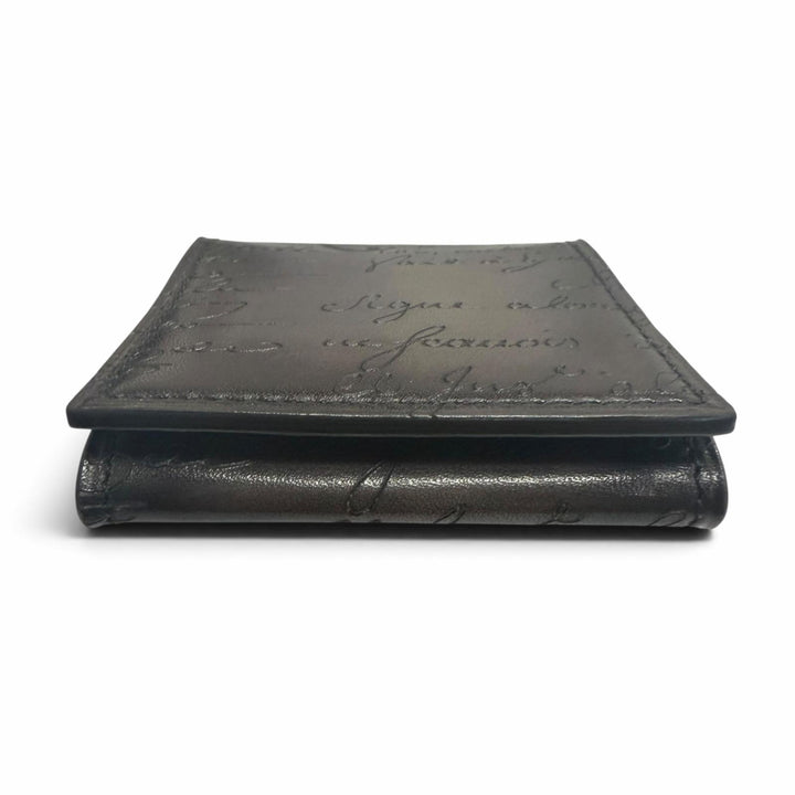 Excellent BERLUTI Coin case Origin Money Purse Calligraphy Nero Grigio