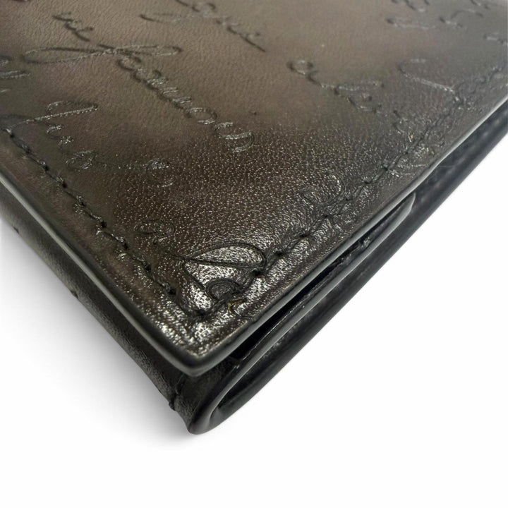 Excellent BERLUTI Coin case Origin Money Purse Calligraphy Nero Grigio