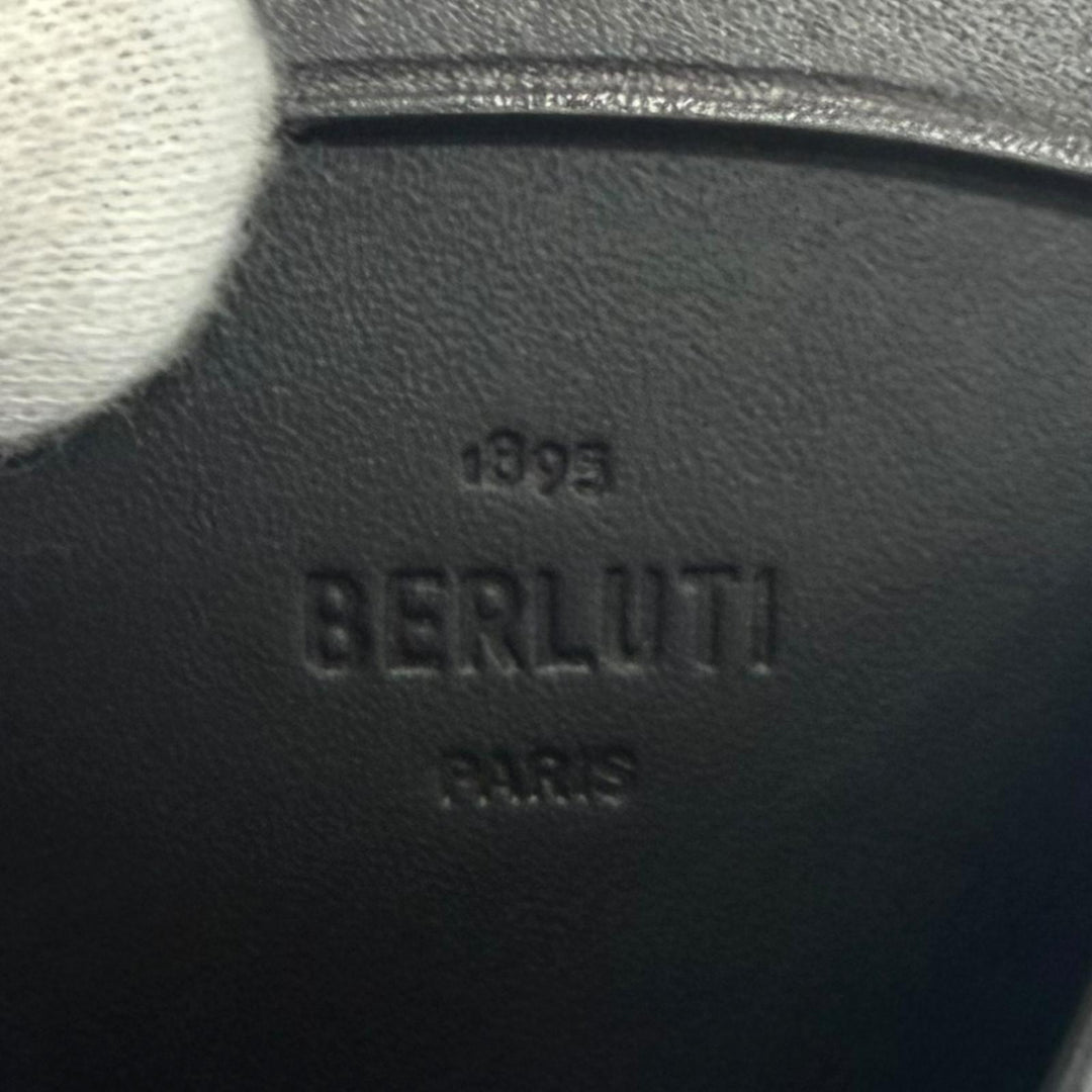 Excellent BERLUTI Coin case Origin Money Purse Calligraphy Nero Grigio