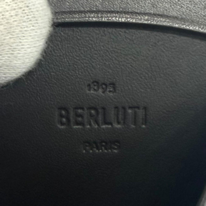 Excellent BERLUTI Coin case Origin Money Purse Calligraphy Nero Grigio