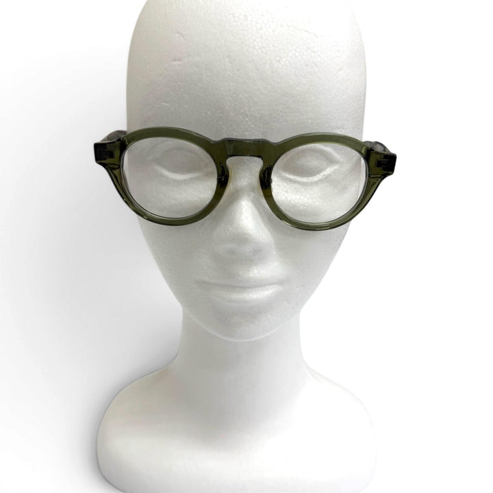 Great 999.9 Glasses Boston Frame Clear Khaki mens FN-0544