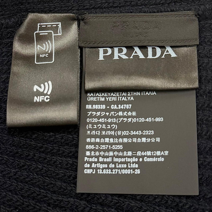 Great PRADA Knit cap Triangle logo, triangular plate, hat Virgin wool L UMD489