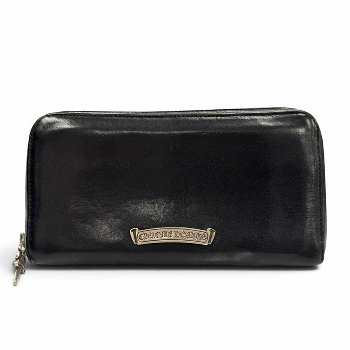 Very Good CHROME HEARTS Purse REC F ZIP PLANE Plain Scroll Label Long Wallet