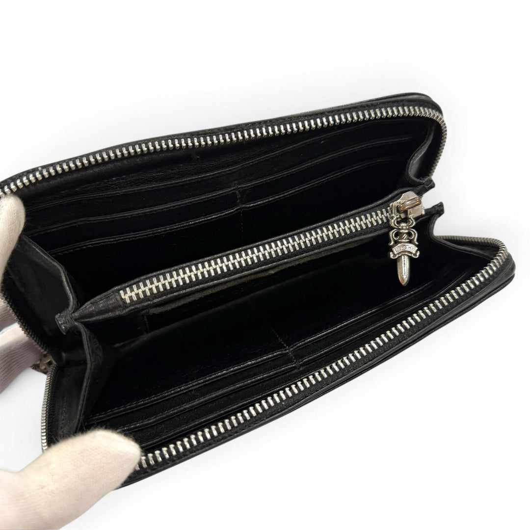 Very Good CHROME HEARTS Purse REC F ZIP PLANE Plain Scroll Label Long Wallet