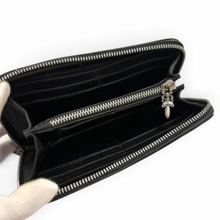 Very Good CHROME HEARTS Purse REC F ZIP PLANE Plain Scroll Label Long Wallet