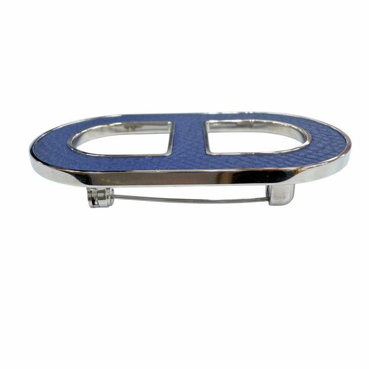 Excellent HERMES Brooch Chaine d'Ancre Brooch Current product Navy leather Women