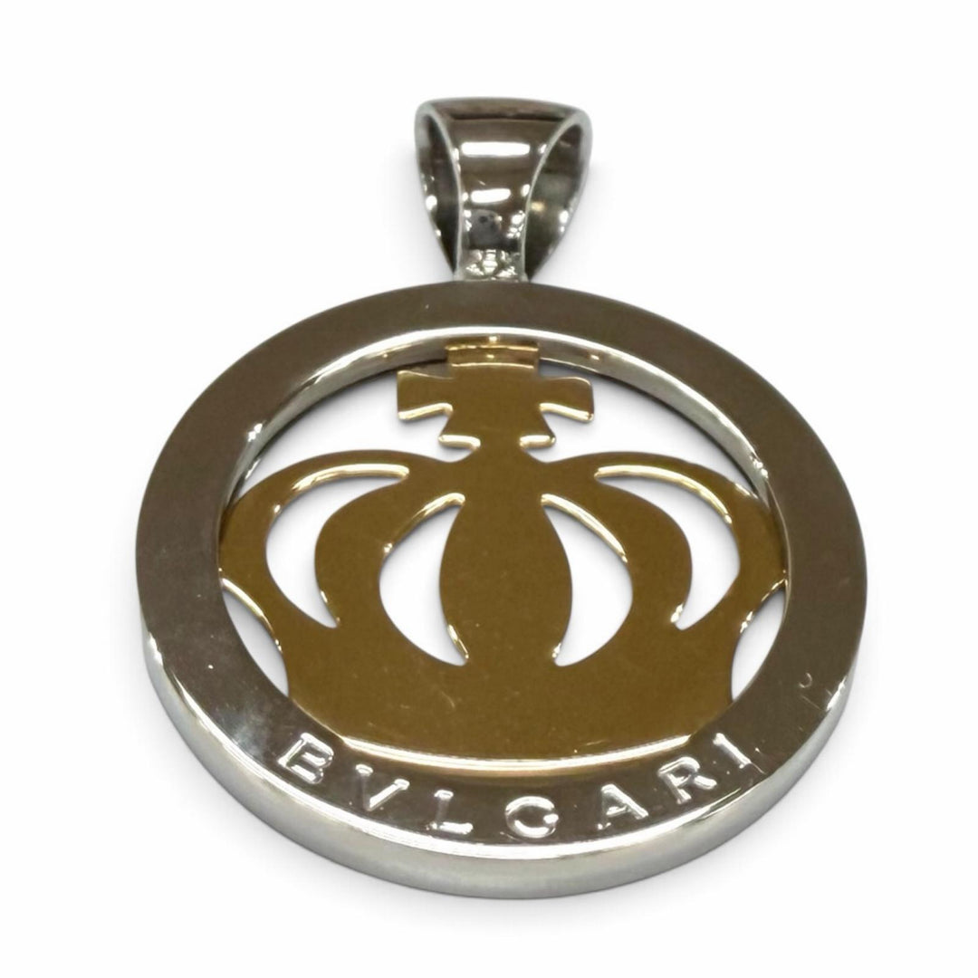 Great BVLGARI Necklace Tondo Crown Pendant Necklace Top Yellow Gold 750(YG) mens
