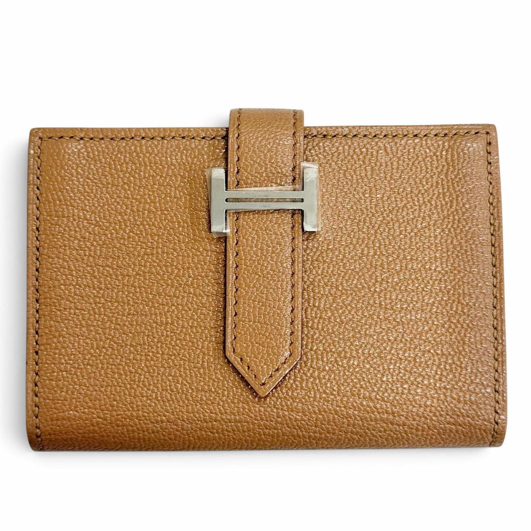 Pristine HERMES Bifold Wallet Bearn Mini Card case with coin case Shave Women