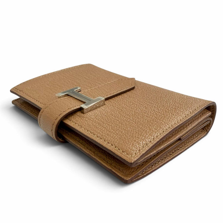 Pristine HERMES Bifold Wallet Bearn Mini Card case with coin case Shave Women