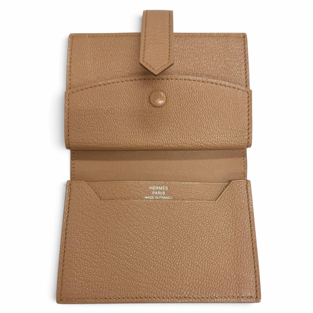Pristine HERMES Bifold Wallet Bearn Mini Card case with coin case Shave Women